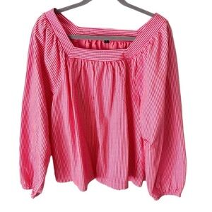 J. Crew Top Women's XL Red Square Neck Knit Seersucker Preppy Coastal AW133